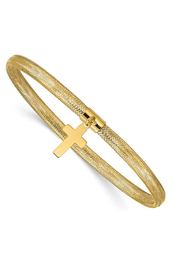 10k Mesh Cross Dangle Stretch Bracelet