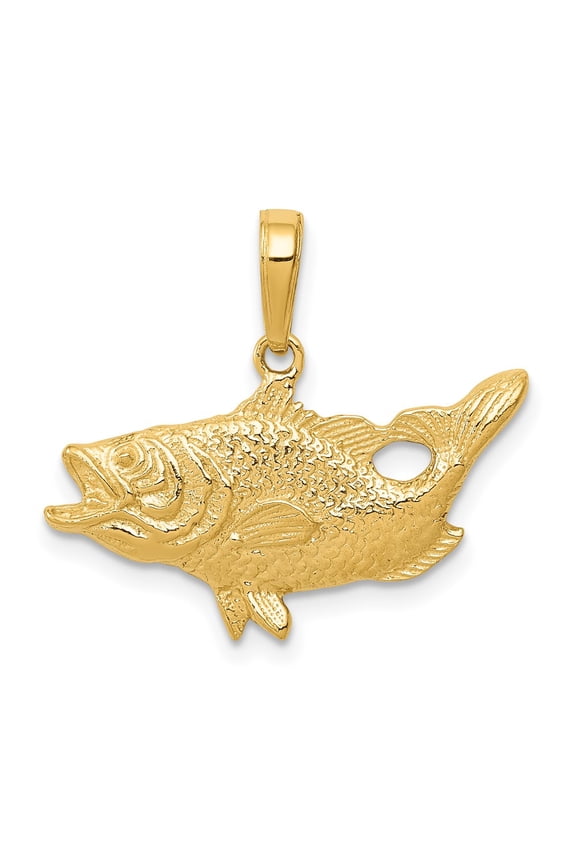 Finest Gold 10K Open Mouthed Bass Fish Pendant