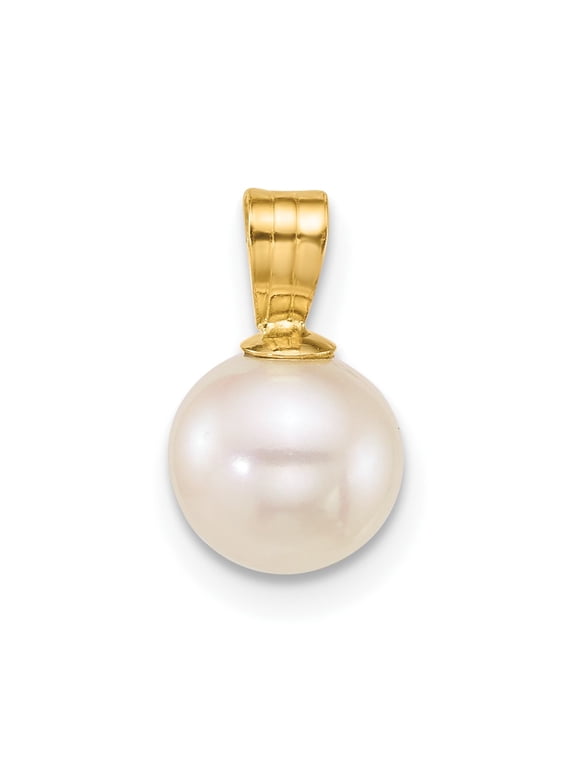 10k Polished 7-8mm Round White Freshwater Cultured Pearl Pendant