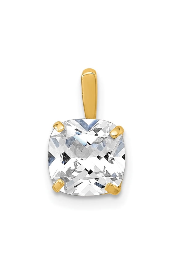 10k Polished 8.00mm Cushion-cut CZ Solitaire Pendant