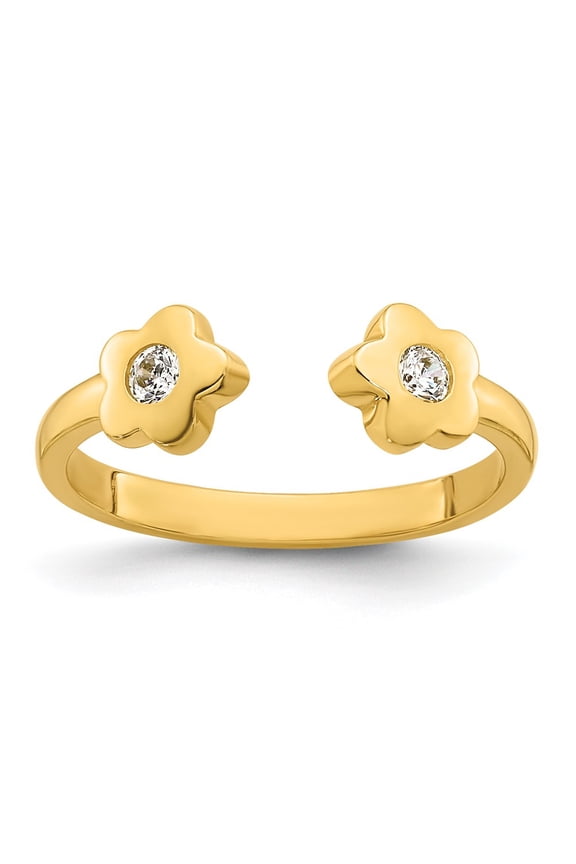 10k Polished CZ Flowers Toe Ring
