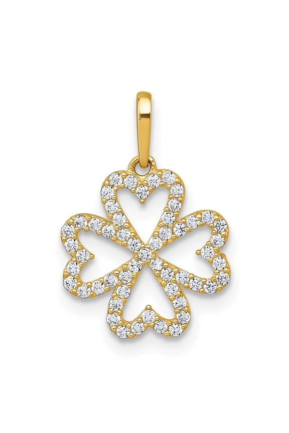 10k Polished CZ Four-leaf Clover Pendant