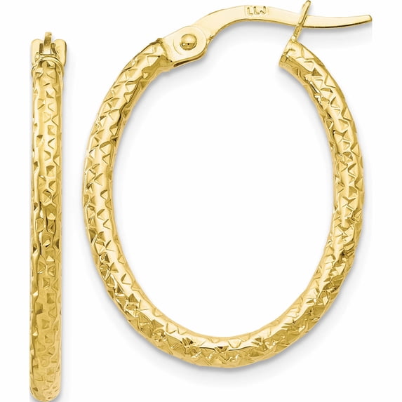 10K Yellow Gold Jbsp's Polished D/C Oval Hoop Earrings (26 X 34.4) Made In Italy 10le261