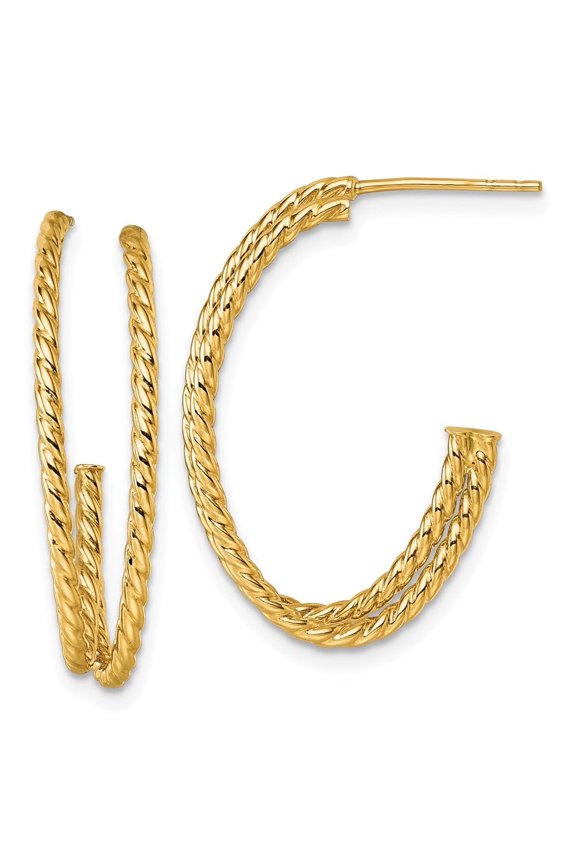 10k Polished Double Strand Twisted J-Hoop Post Earrings