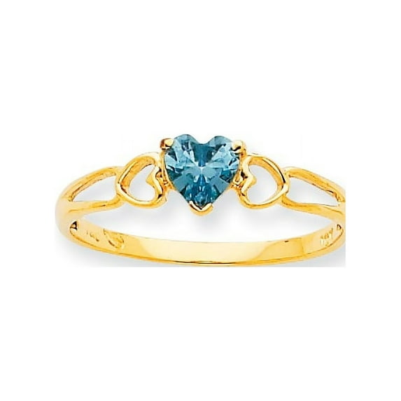10k Polished Geniune Aquamarine Birthstone Ring, Gem Ctw.0.37