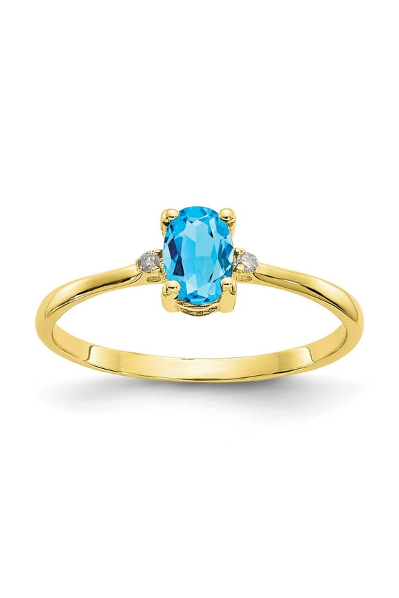 10k Polished Geniune Diamond & Blue Topaz Birthstone Ring / Diamond Ctw. 0.016, Gem Ctw.0.57