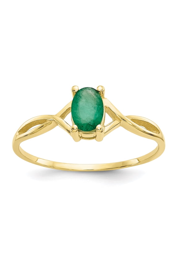 10k Polished Geniune Emerald Birthstone Ring