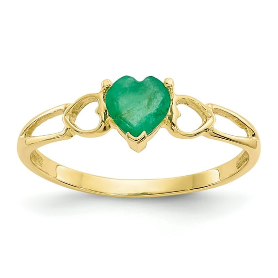 10k Polished Geniune Emerald Birthstone Ring