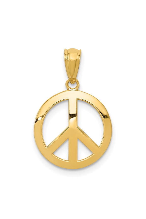 10k Polished Peace Sign Circle Pendant