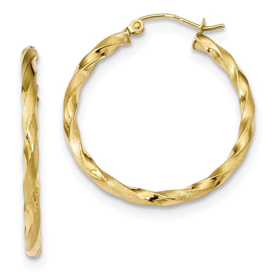 10k Polished & Satin Twisted Hoop Earrings in 10k Yellow Gold