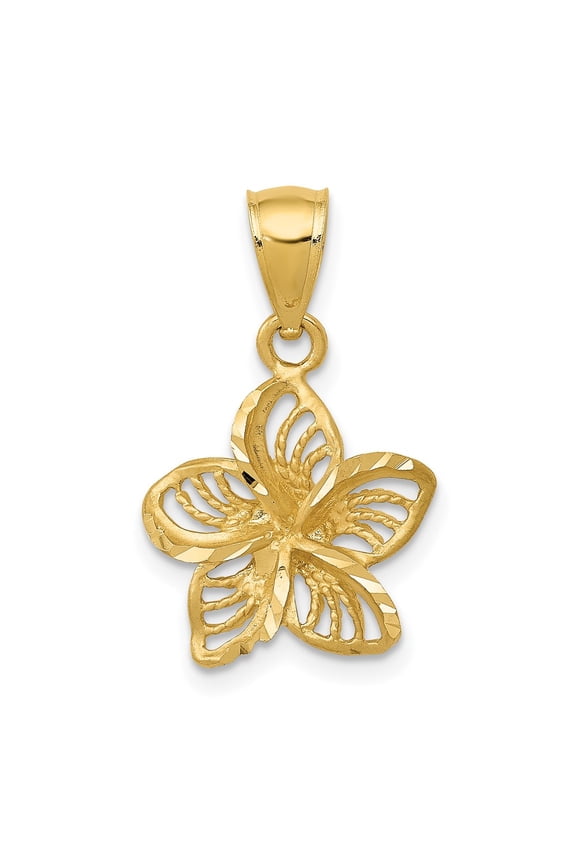 10k Polished and D/C Beaded Plumeria Flower Charm