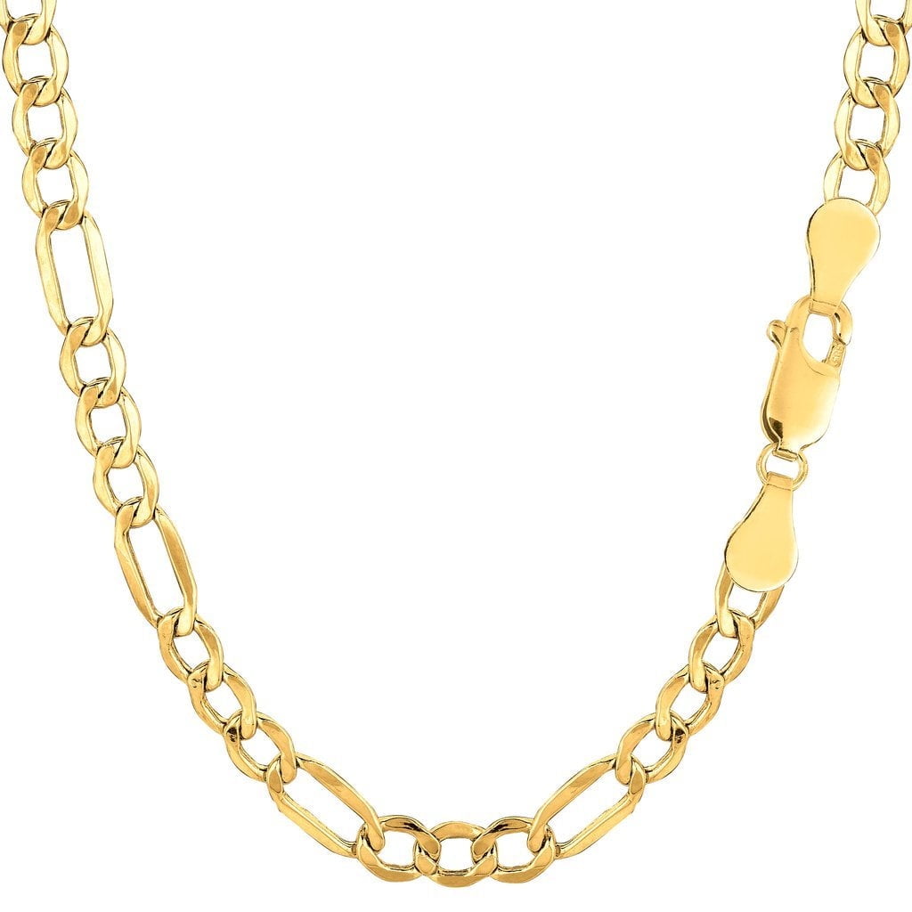 10k REAL Yellow Gold  4.6mm Shiny Diamond-Cut Alternate Classic Mens Hollow Figaro Chain Necklace for Pendants and Charms with Lobster-Claw Clasp  (18",  20" , or 24 inch)