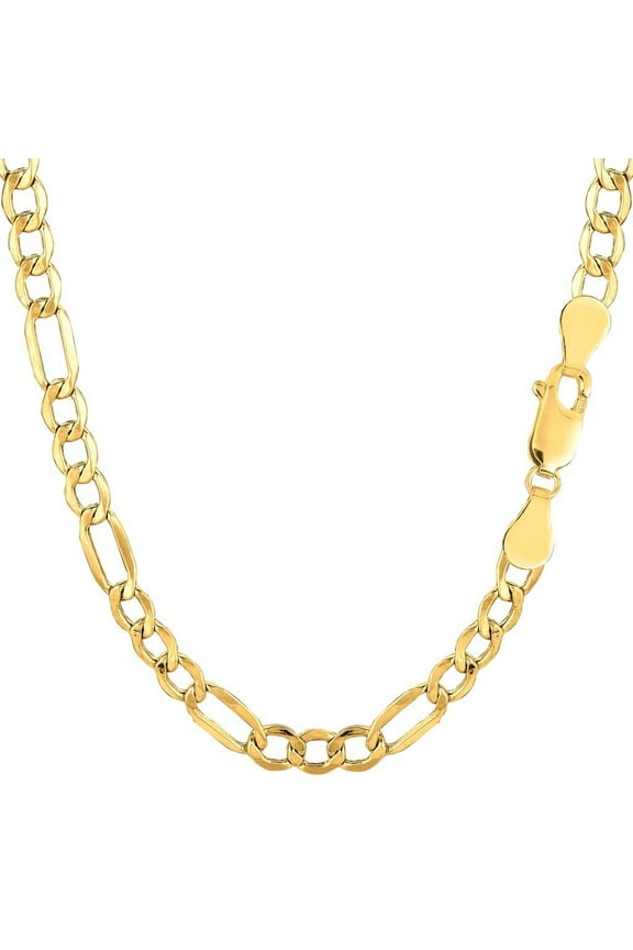 10k REAL Yellow Gold  4.6mm Shiny Diamond-Cut Alternate Classic Mens Hollow Figaro Chain Necklace for Pendants and Charms with Lobster-Claw Clasp  (18",  20" , or 24 inch)