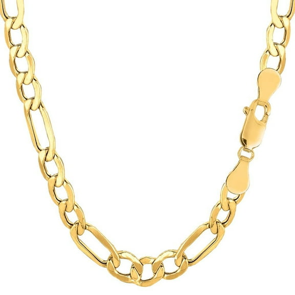 10k REAL Yellow Gold 6.5mm Shiny Diamond-Cut Alternate Classic Mens Hollow Figaro Chain Necklace for Pendants and Charms with Lobster-Claw Clasp (8.5, 18", 20" , or 24 inch)