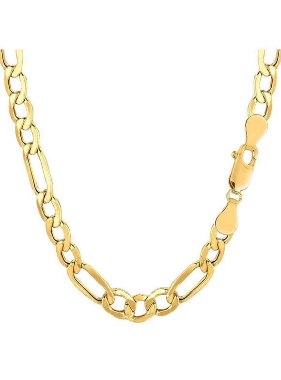 10k REAL Yellow Gold 6.5mm Shiny Diamond-Cut Alternate Classic Mens Hollow Figaro Chain Necklace for Pendants and Charms with Lobster-Claw Clasp (8.5, 18", 20" , or 24 inch)