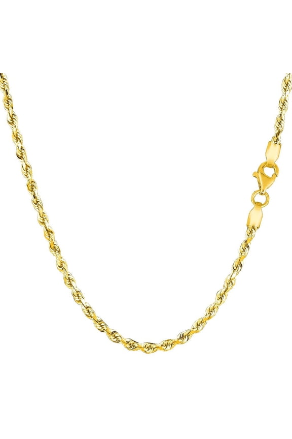 10k REAL Yellow or White Gold 2.00mm Shiny Hollow Rope Chain Necklace for Pendants and Charms with Lobster-Claw Clasp (16", 18" 20" 22" or 24 inch)