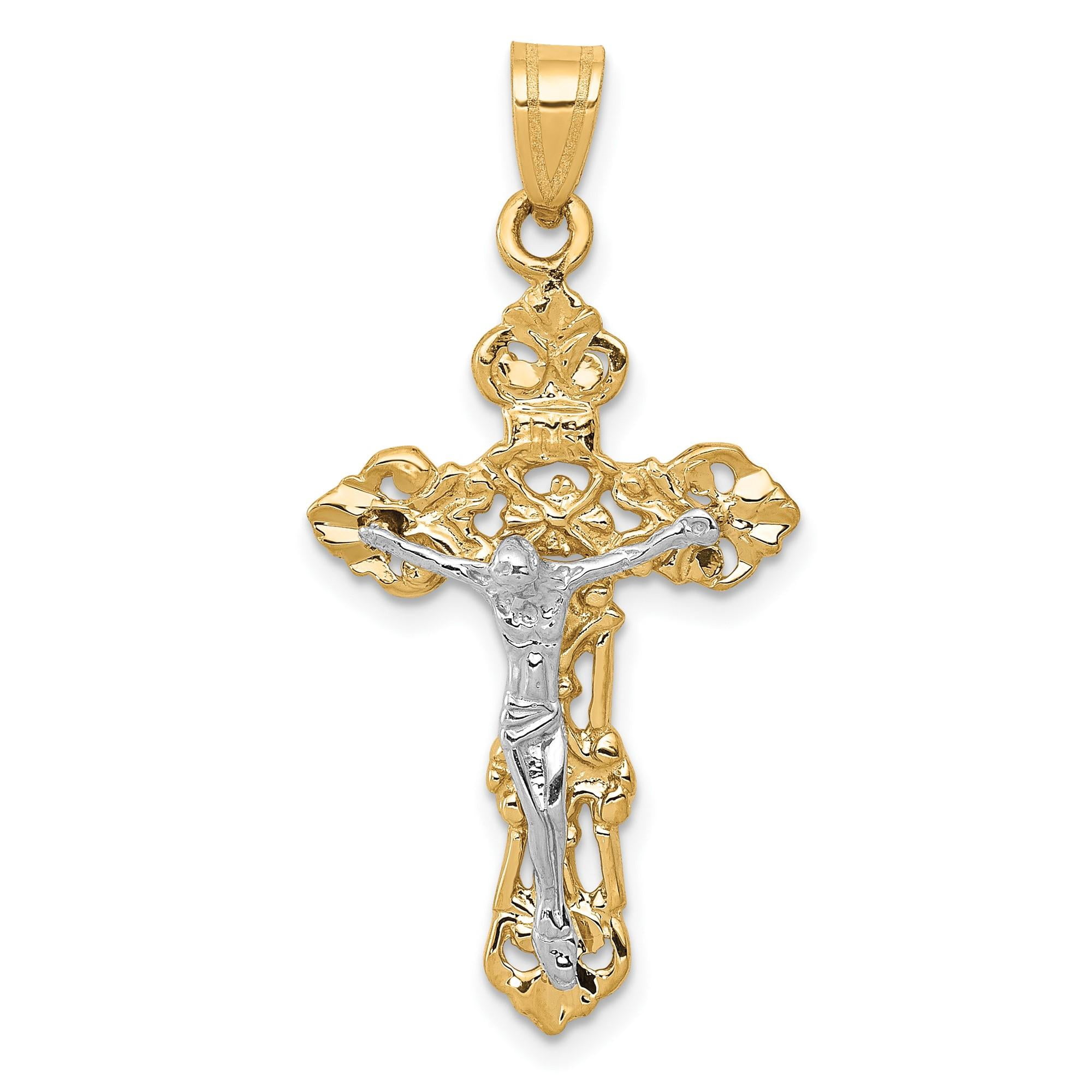 10k Real Gold Two Tone Crucifix Cross Pendant Necklace for Men and ...