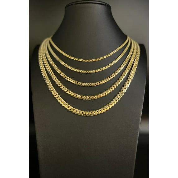 10k Real SOLID Gold Miami Cuban Link Chain Necklace 2mm - 7mm, Real 10K Yellow Gold,Man Gold Chain,Ladies Gold Chain, Heavy 10k Gold Chain (Width:3.2 mm; Necklace length:18;)