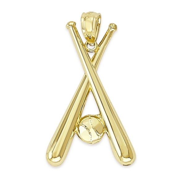 Golden Fire Solid 10k Gold Baseball Bats Necklace - Sports Jewelry, Softball Player Gifts for Him