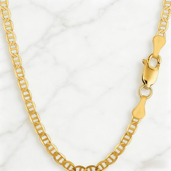 10k Real Solid Gold Chain, Real Solid Yellow Gold 3mm Mariner Link Chain Necklace, Lobster Claw- 18"