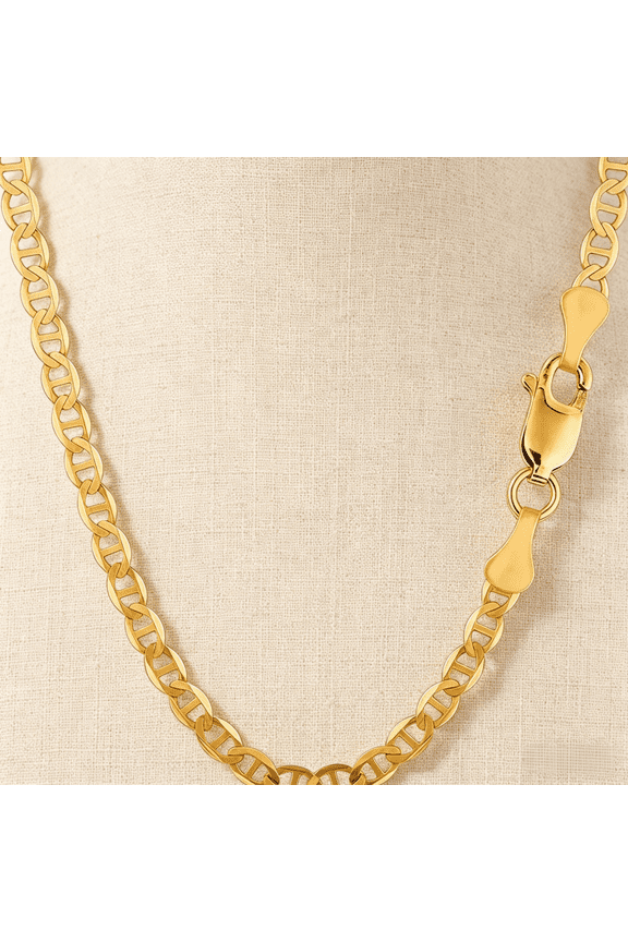 10k Real Solid Gold Chain, Real Solid Yellow Gold 4mm Mariner Link Chain Necklace, Lobster Claw- 22"