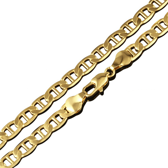 10k Real Solid Gold Chain, Real Solid Yellow Gold 5mm Mariner Link Chain Necklace, Lobster Claw- 24"