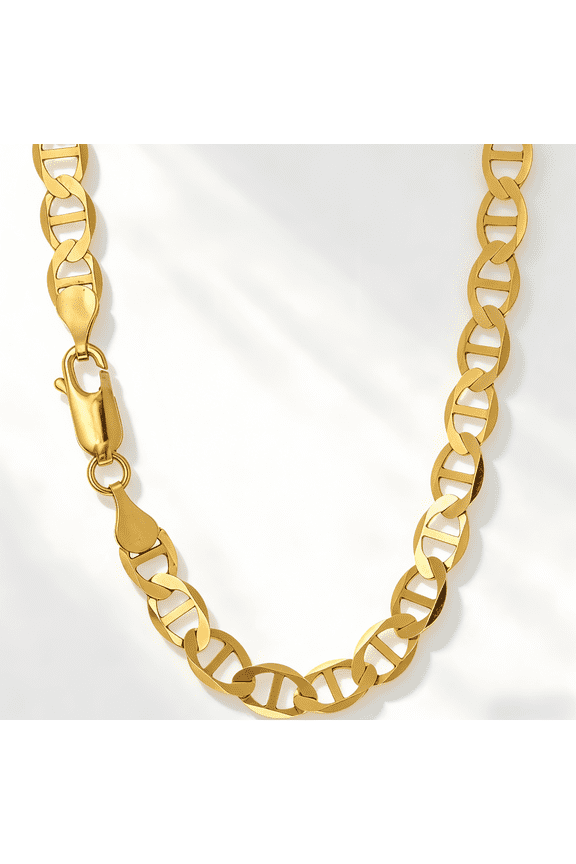 10k Real Solid Gold Chain, Real Solid Yellow Gold 6mm Mariner Link Chain Necklace, Lobster Claw- 20"