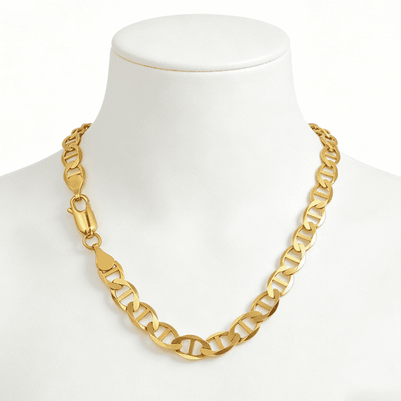 10k Real Solid Gold Chain, Real Solid Yellow Gold 8mm Mariner Link Chain Necklace, Lobster Claw- 28"