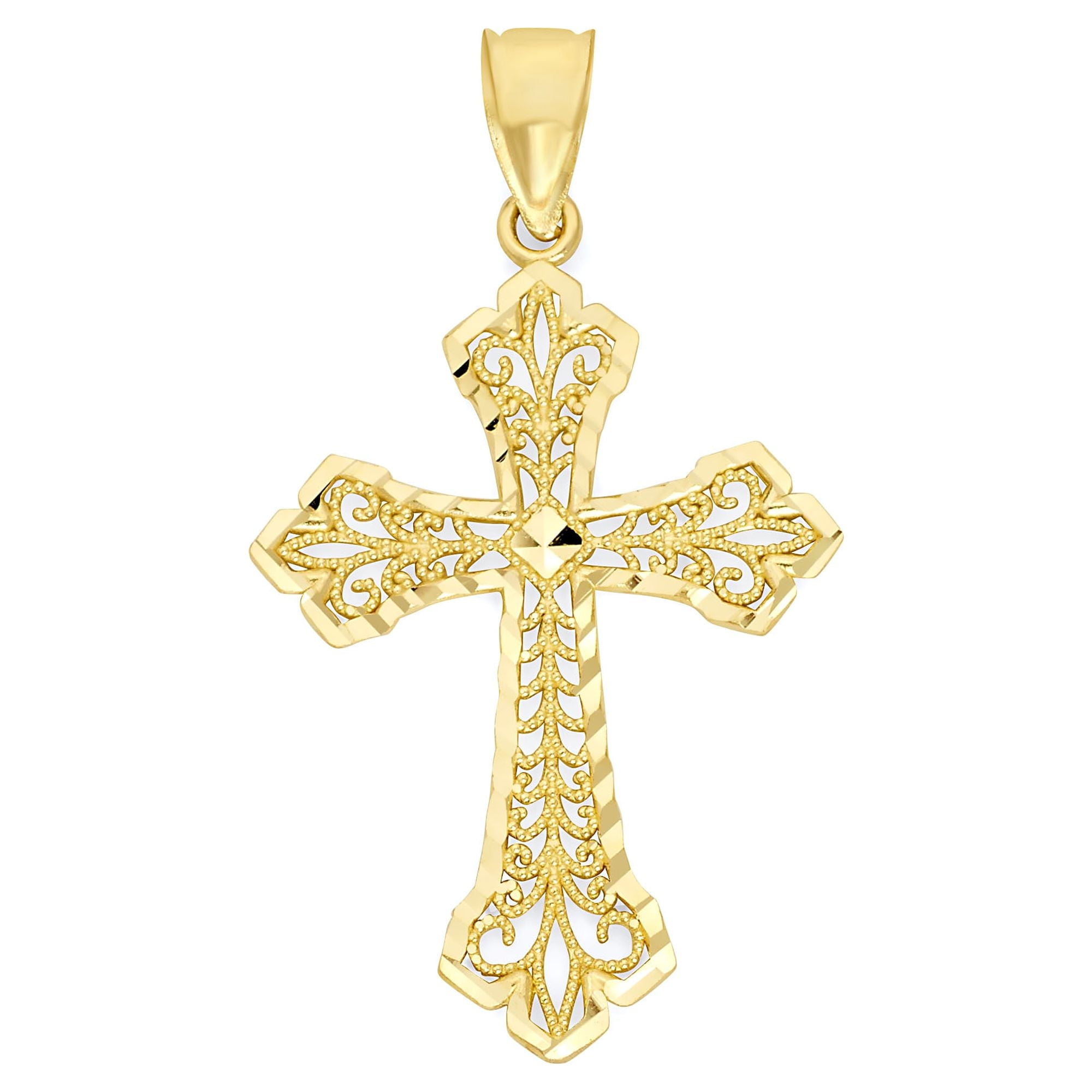 ICE ON FIRE JEWELRY Golden Fire Solid 10k Gold Cross Pendant - Religious Jewelry Gifts for Women