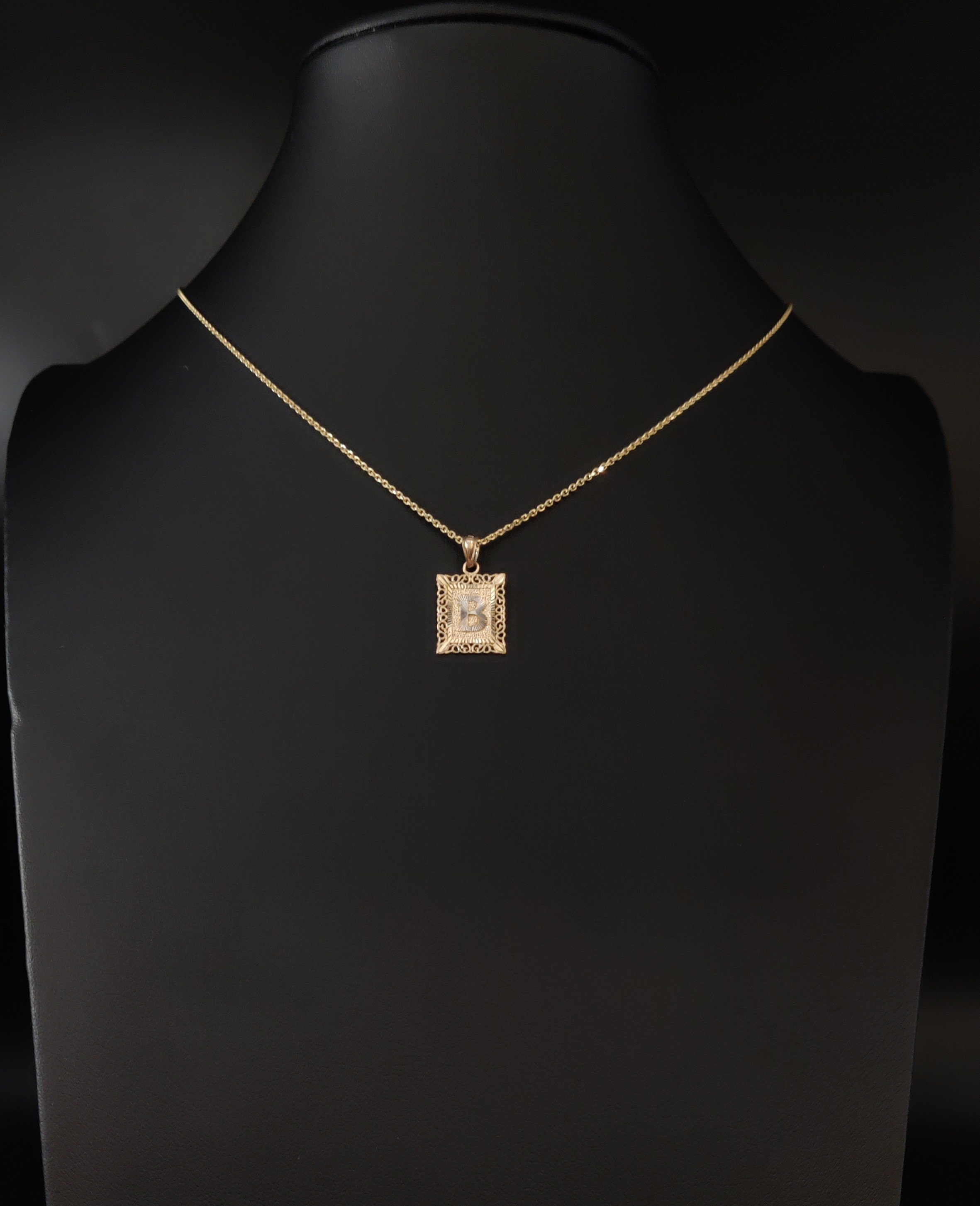 10k Real Solid Gold Initial Necklace, with 10k 1.3mm Solid Gold Cable ...