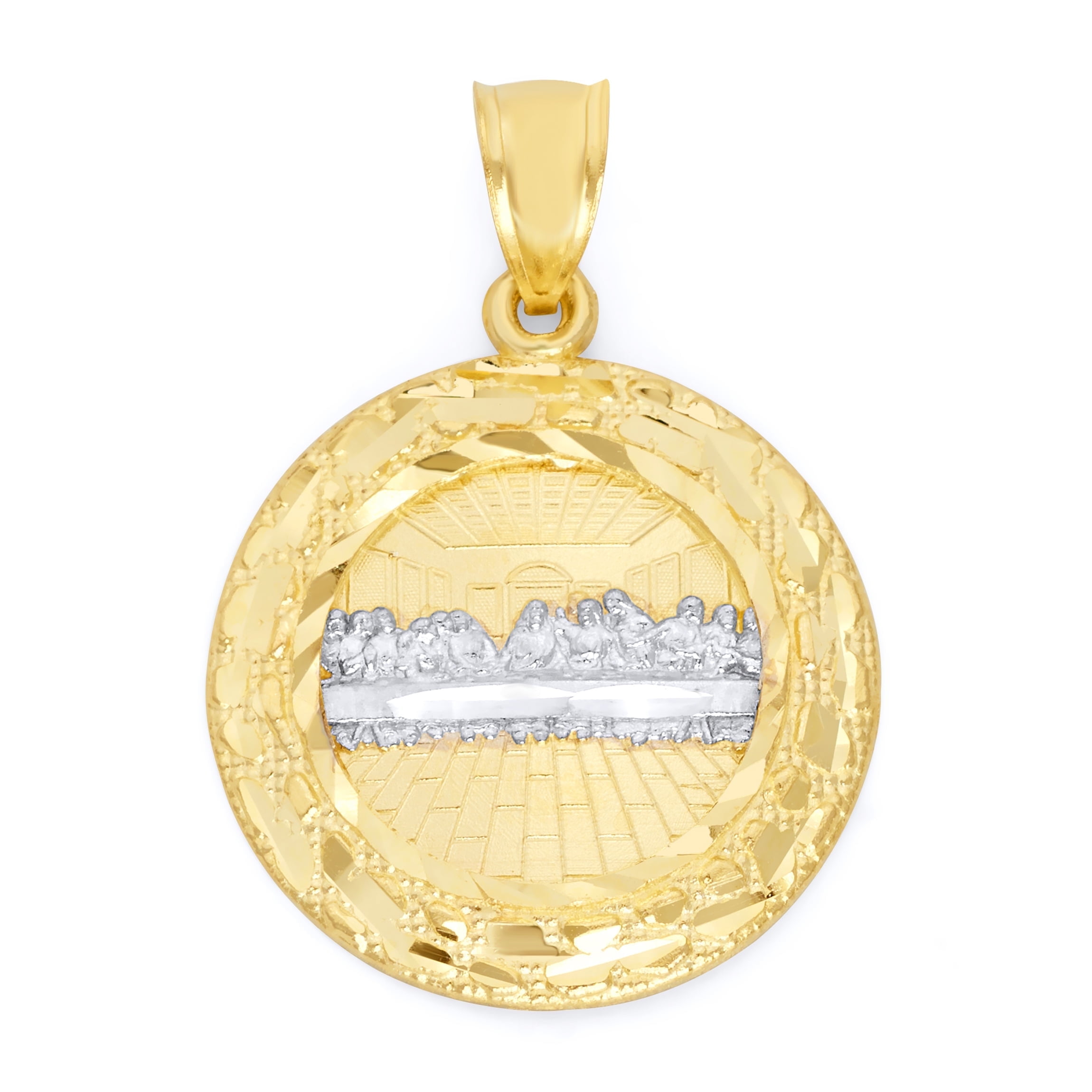 ICE ON FIRE JEWELRY Golden Fire Solid 10k Gold Last Supper Medallion Pendant, Religious Gifts for Men
