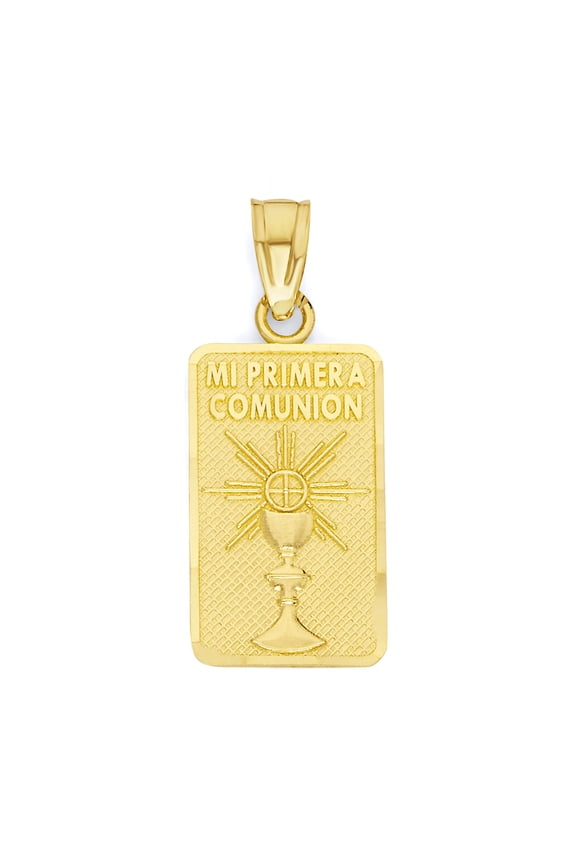 10k Real Solid Gold Mi Primera Comunion Pendant, My First Comunion Jewelry, Catholic Gifts for Her