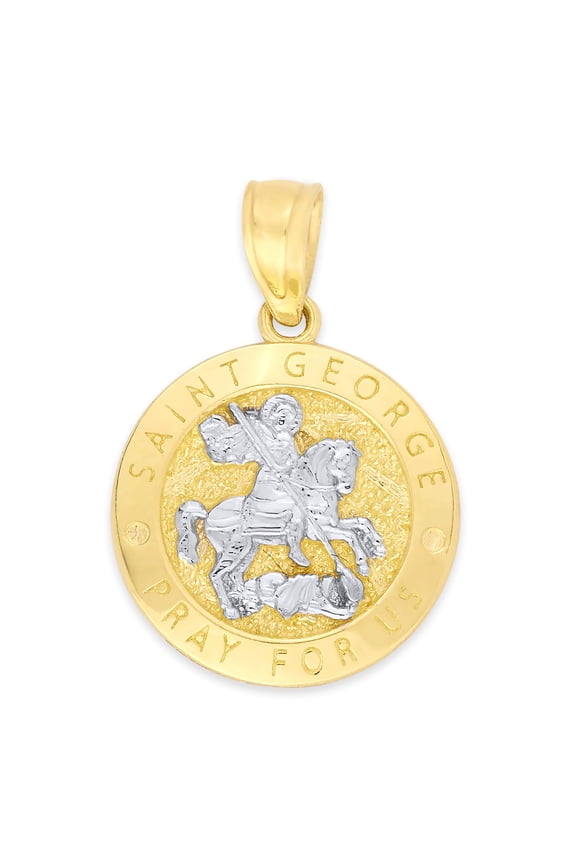 Golden Fire Solid 10k Gold St. George Pendant - Patron Saint Jewelry, Religious Gifts for Women