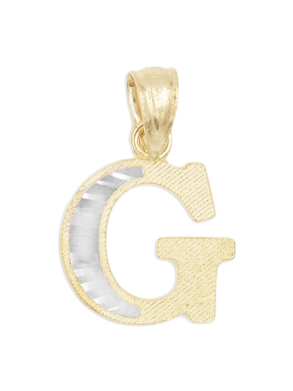 10k Real Solid Gold Two Tone G Initial Pendant with Diamond Cut Finish, Available in Different Letters Personalized Letter Jewelry Gifts for Her
