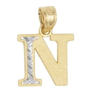 10k Solid Gold Two Tone N Initial Pendant - Personalized Letter Jewelry