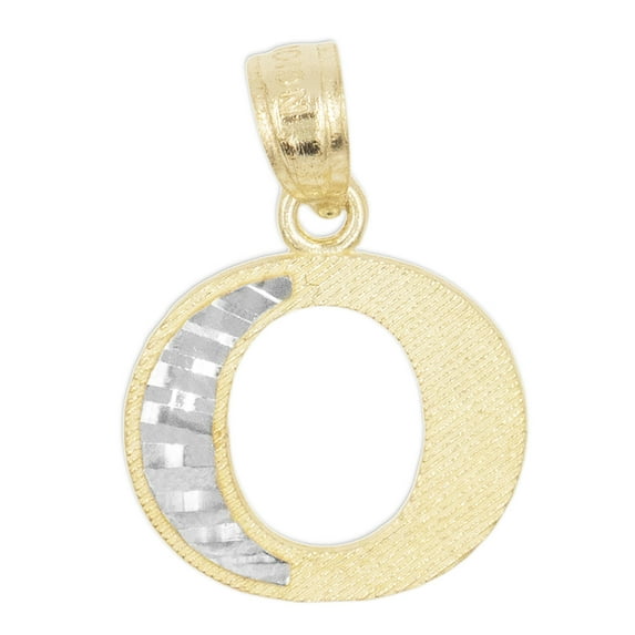 10k Real Solid Gold Two Tone O Initial Pendant with Diamond Cut Finish, Available in Different Letters Personalized Letter Jewelry Gifts for Her