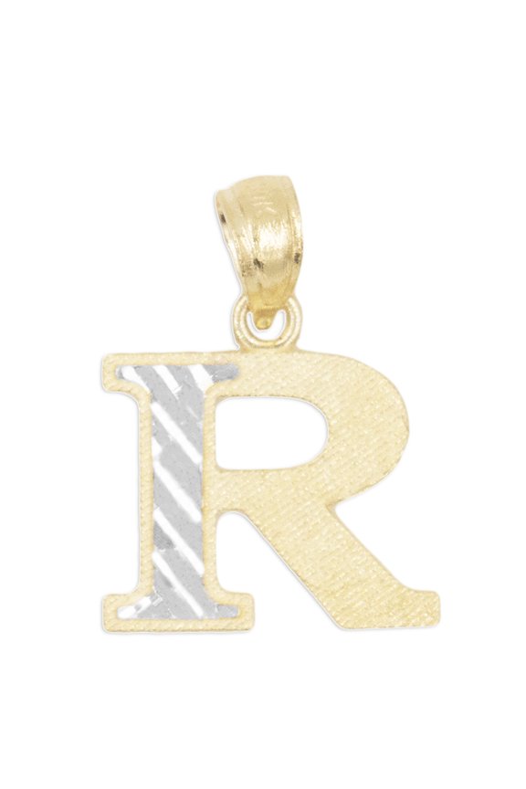 10k Real Solid Gold Two Tone R Initial Pendant with Diamond Cut Finish, Available in Different Letters Personalized Letter Jewelry Gifts for Her