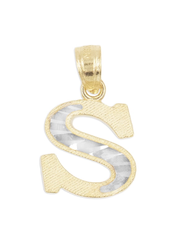 10k Real Solid Gold Two Tone S Initial Pendant with Diamond Cut Finish, Available in Different Letters Personalized Letter Jewelry Gifts for Her