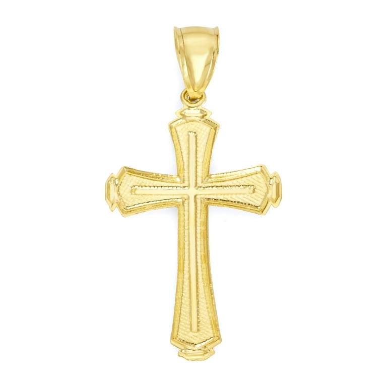 10k Real Solid Large Gold Cross Pendant with Diamond Cut Detailing