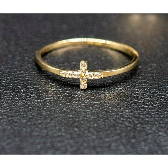 10k Real Solid Yellow Gold Cross Ring, 10k Solid Gold Women Ring, Cross Gemstone Gold Ring for Women, Gift, Gold Ring, Minimalist ring (Ring size:8 1/2;)