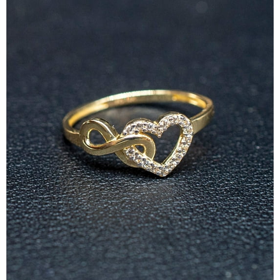 10k Real Solid Yellow Gold Infinity Heart Ring, 10k Solid Gold Women Heart Ring, Infinity Symbol Gemstone Gold Ring, Valentine's day (Ring size:7 1/2;)