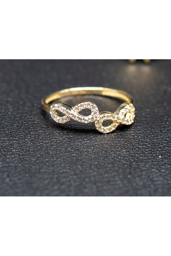 10k Real Solid Yellow Gold Infinity Ring, 10k Solid Gold Women Dainty Ring, Infinity Symbol Gemstone Gold Ring for Women, Gift (Ring size:8;)