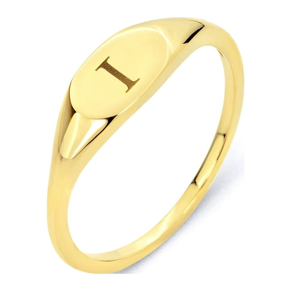 10k Real Solid Yellow Gold Initial Signet Stacking Ring, Personalized in Every Letter of the Alphabet, Midi Ring for Women