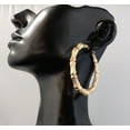 thumbnail image 2 of 10K Solid Yellow Gold Bamboo Hoop Earrings – 18mm To 78mm – Snap Closure – Nickel-Free 2 of 5