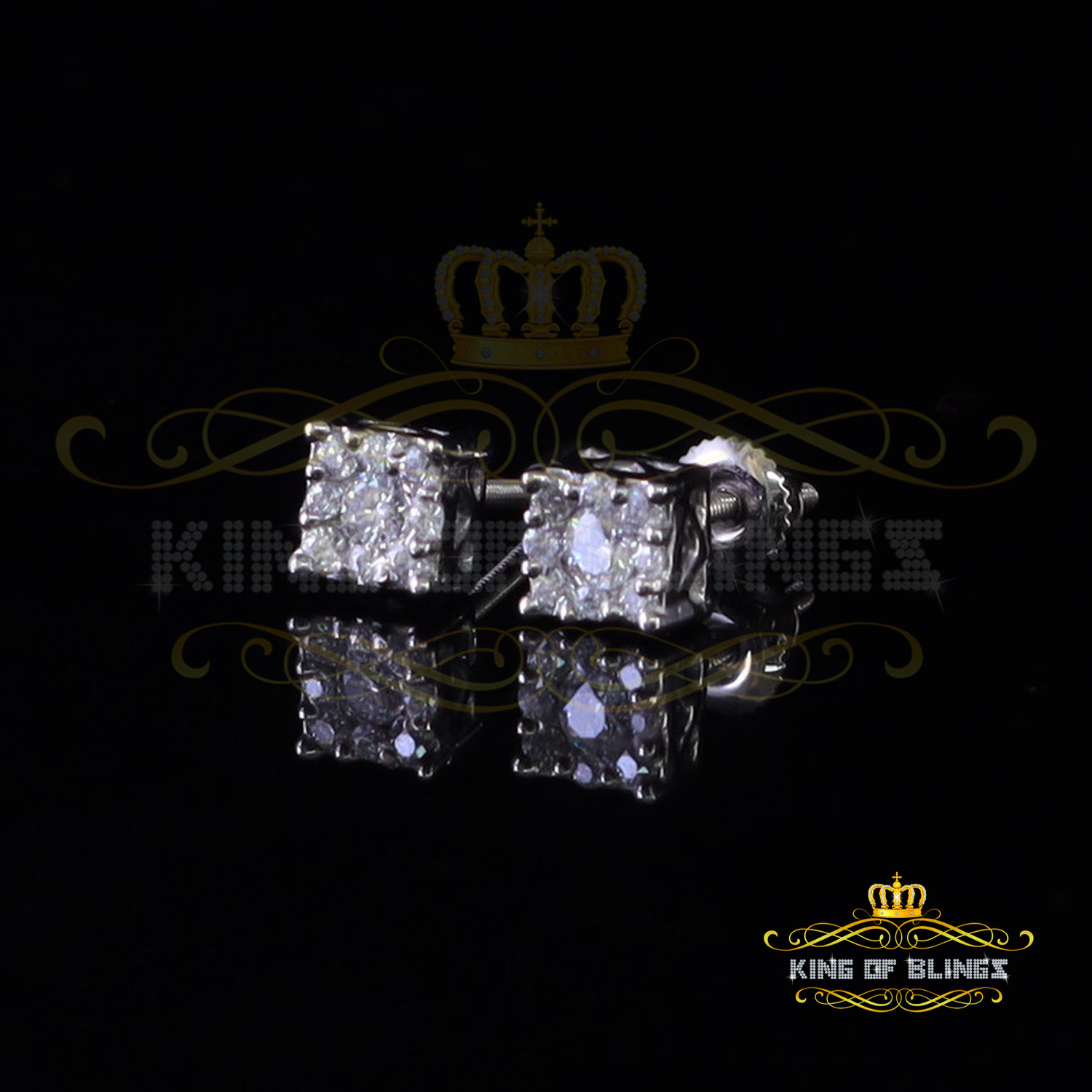 10k Real White Gold 0.33ct Vvs 'D' Color Real Moissanite Stud Square Earrings