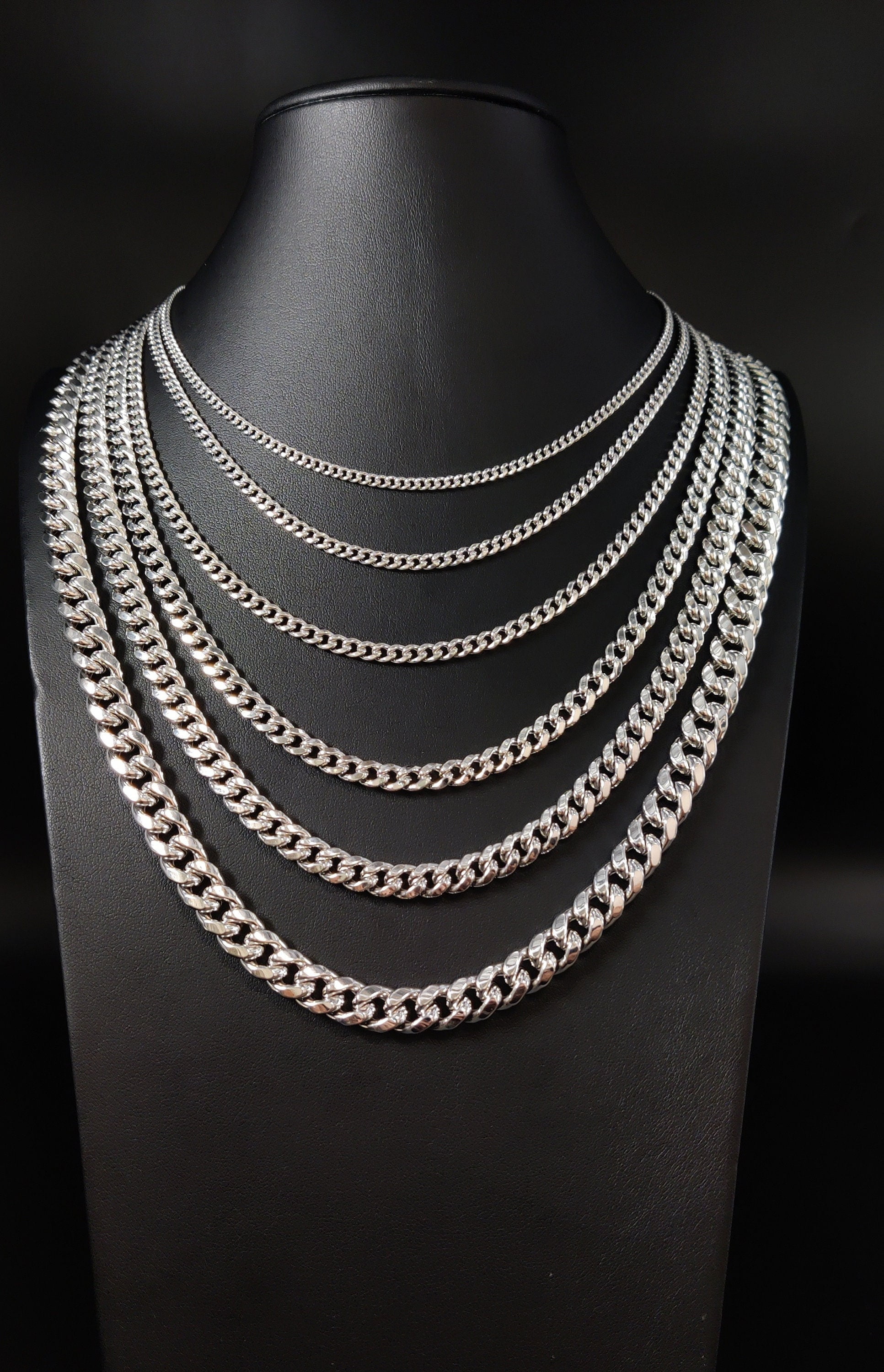 10k Real White Gold Miami Cuban Link Chain Necklace,3mm-9.4mm 10K White Gold, Man Gold Chain,Ladies Gold Chain, White Miami Cuban (Width:6mm; Necklace length:20;)