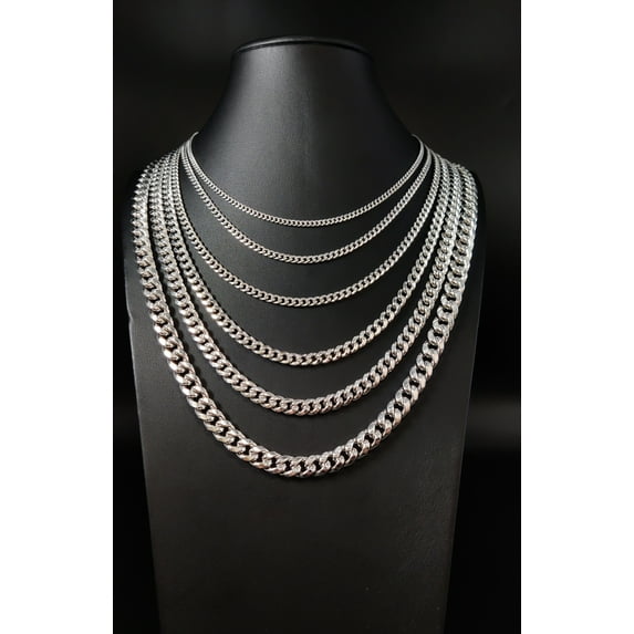 10k Real White Gold Miami Cuban Link Chain Necklace,3mm-9.4mm 10K White Gold, Man Gold Chain,Ladies Gold Chain, White Miami Cuban (Width:9.4mm; Necklace length:22;)
