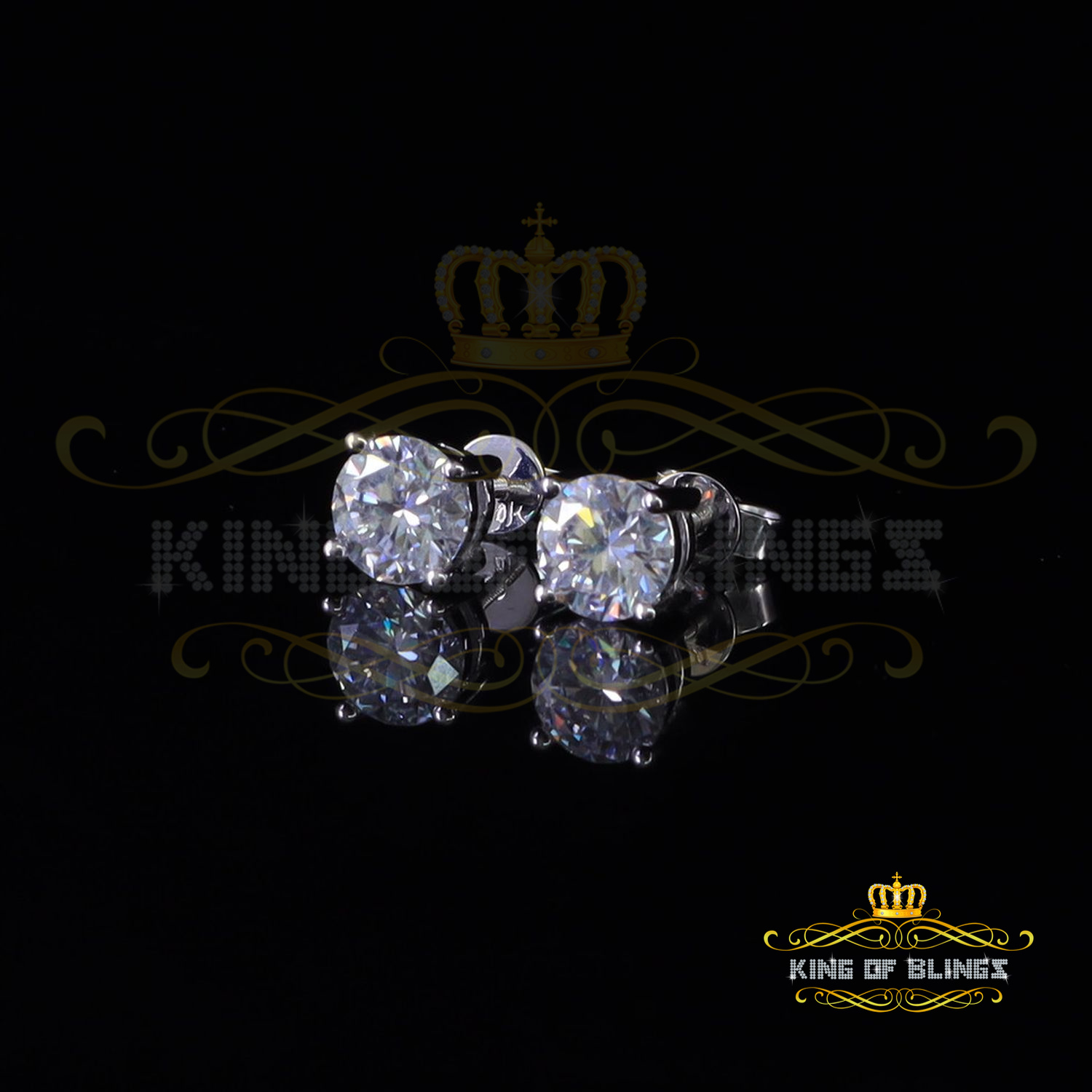 10k Real White Gold with 2.50ct Round VVS 'D' Color Moissanite Stud Earrings