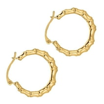 10k Real Yellow Gold Bamboo Hoop Earrings