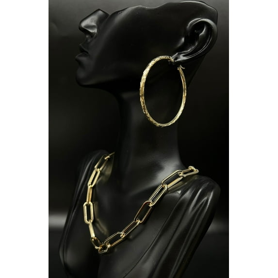 10k Real Yellow Gold Diamond Cut Hoop Earrings, 3mm Thickness, Shinny Gold Hoop Earrings,Mother's Day Gift (Size:25mm pair;)